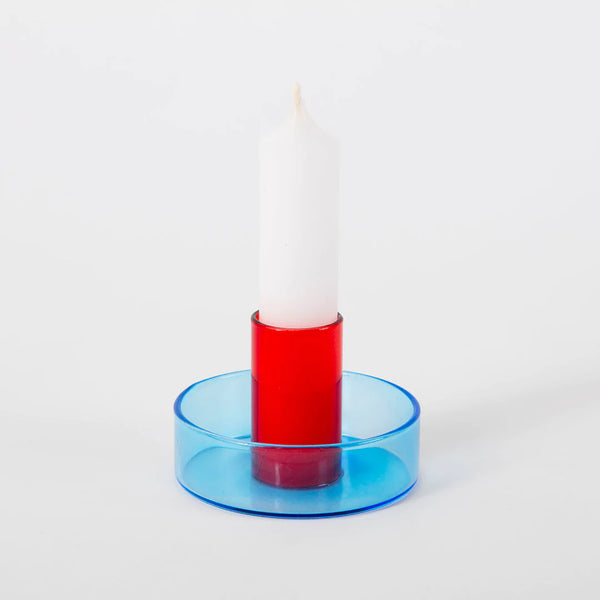 Block Design Glass Candle Holder - Red & Blue
