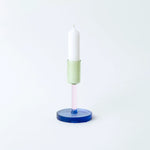 Block Design Glass Tall Candle Holder - Blue, Pink & Green