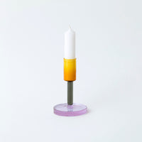 Block Design Glass Tall Candle Holder - Lilac, Grey & Peach