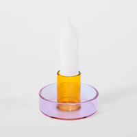 Block Design Glass Candle Holder - Lilac & Peach