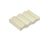 Light green zig-zag shaped OBA Ceramic soap dish on the white background side angle top view.