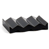 Black zig-zag shaped OBA Ceramic soap dish on the white background - side view.