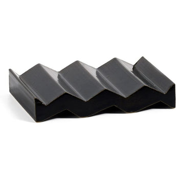 Black zig-zag shaped OBA Ceramic soap dish on the white background - side view.