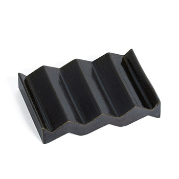 Black zig-zag shaped OBA Ceramic soap dish on the white background top view.