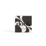 A square-shaped, black and white patterned box with the dook logo on the white background.