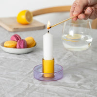 Block Design Glass Candle Holder - Lilac & Peach