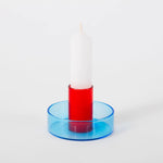 Block Design Glass Candle Holder - Red & Blue