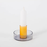 Block Design Glass Candle Holder - Orange & Grey