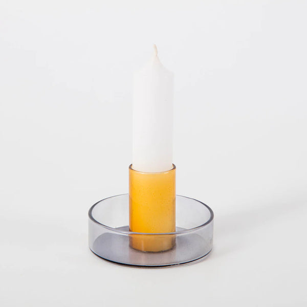 Block Design Glass Candle Holder - Orange & Grey