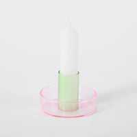 Block Design Glass Candle Holder - Pink & Green