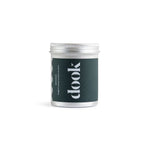 An aluminium tin with dark green label and white dook logo on the white background.