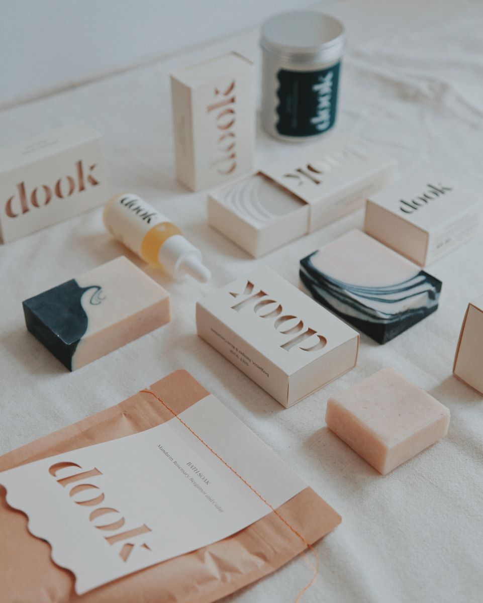 Range of dook products on the white table cloth.