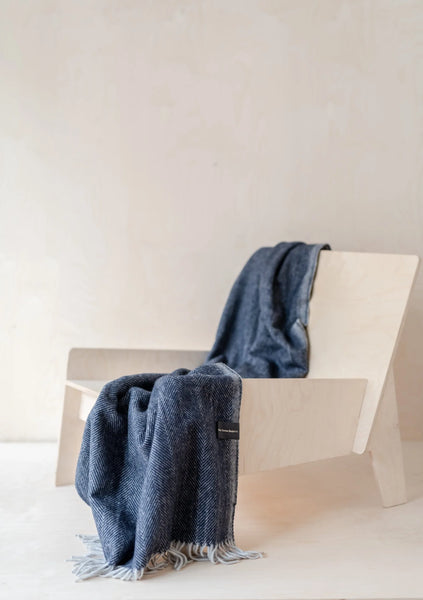 Recycled Wool Knee Blanket - Herringbone - Navy